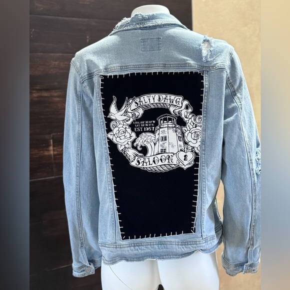 Salty Dawg Saloon Distressed Denim Universal Threads Jacket- Vintage Vibes - Picture 7 of 14